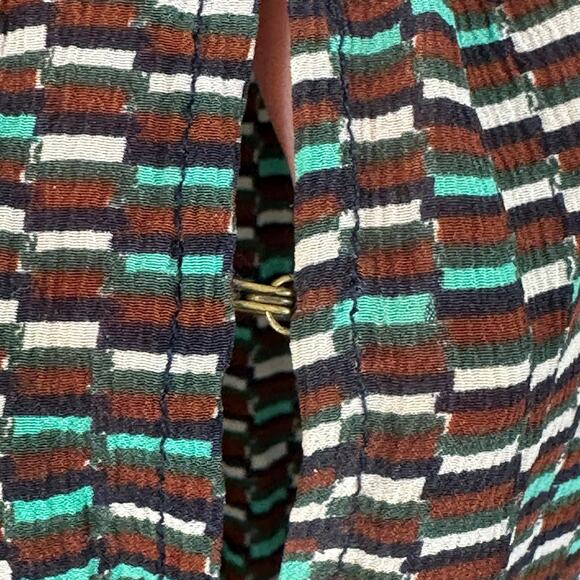 Apiece Apart Silk Blouse Top Womens Size 4 Brown Green White Geometric Print LS - Picture 4 of 8